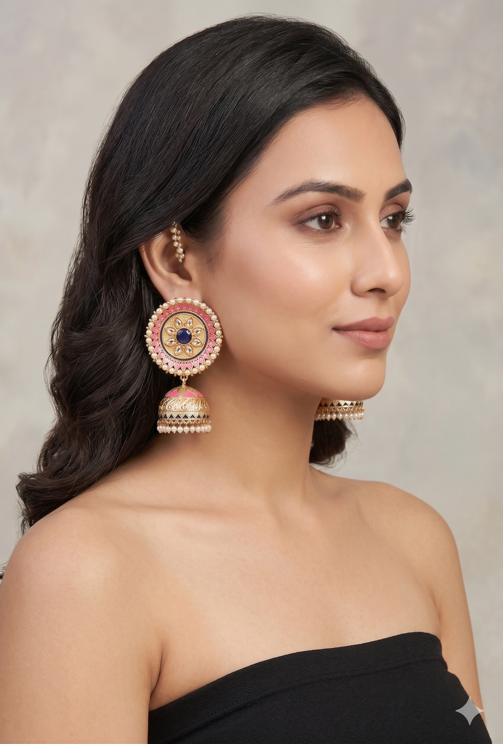 Gold-Plated Handcrafted Jhumka Earrings for Weddings & Festive Wear – Pink & Blue