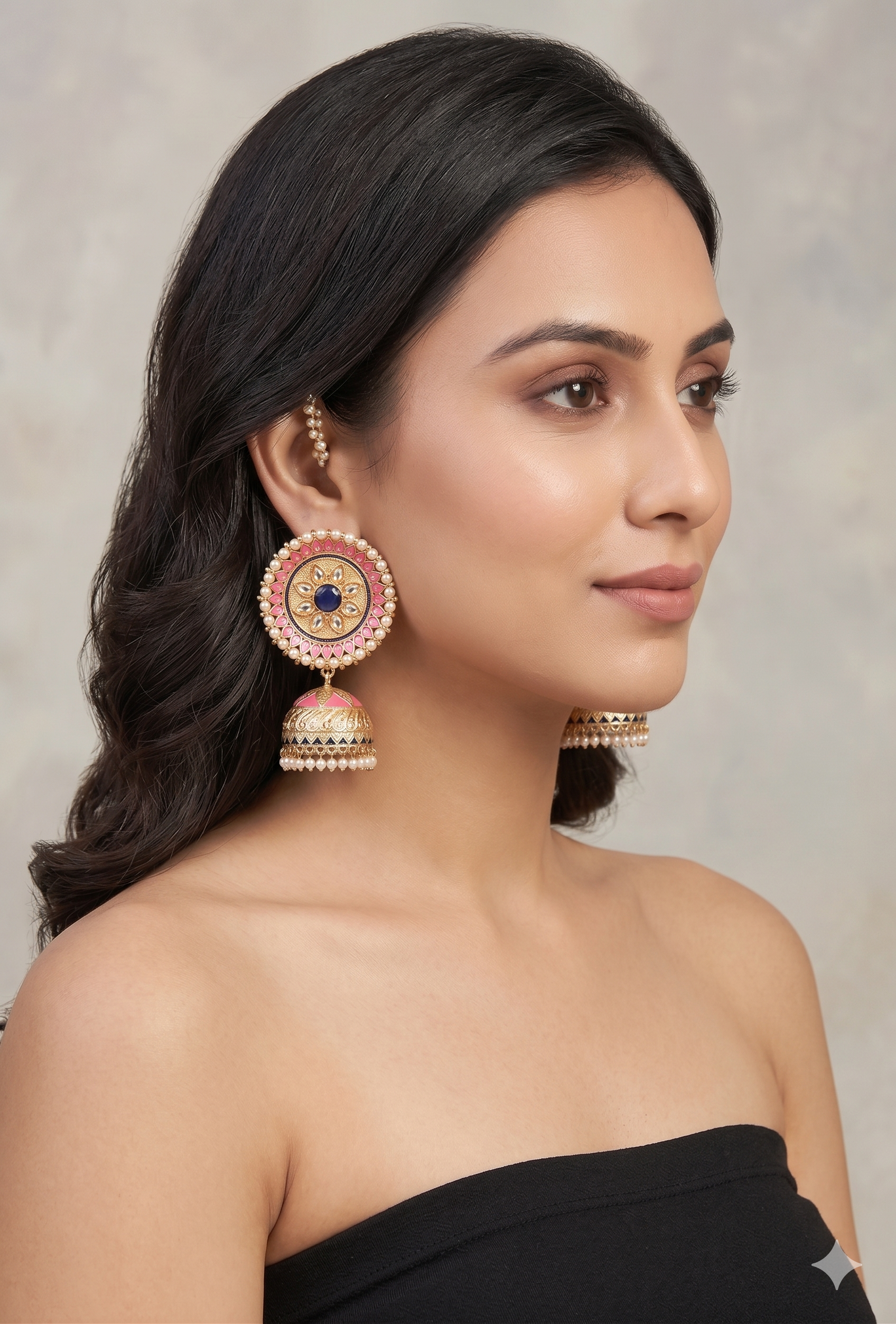 Gold-Plated Handcrafted Jhumka Earrings for Weddings & Festive Wear – Pink & Blue