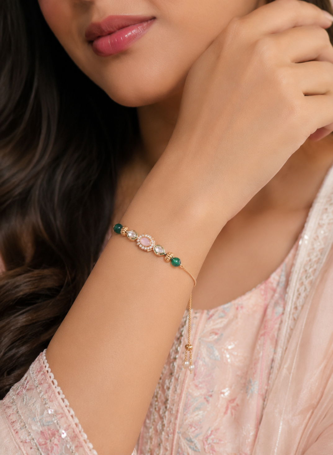 Premium Bhaiya Bhabhi Rakhi Set with Mirror Kundan Stone | Gold-Tone Adjustable Rakhi & Lumba Bracelet | Traditional Raksha Bandhan Gift