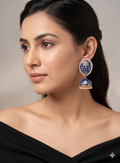 Blue Enamel Jhumkas – Traditional Kundan & Pearl Drop Statement Earrings