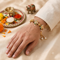 Designer Meenakari Peacock Rakhi Bracelet - Gold Plated Kandan Adjustable Rakhi
