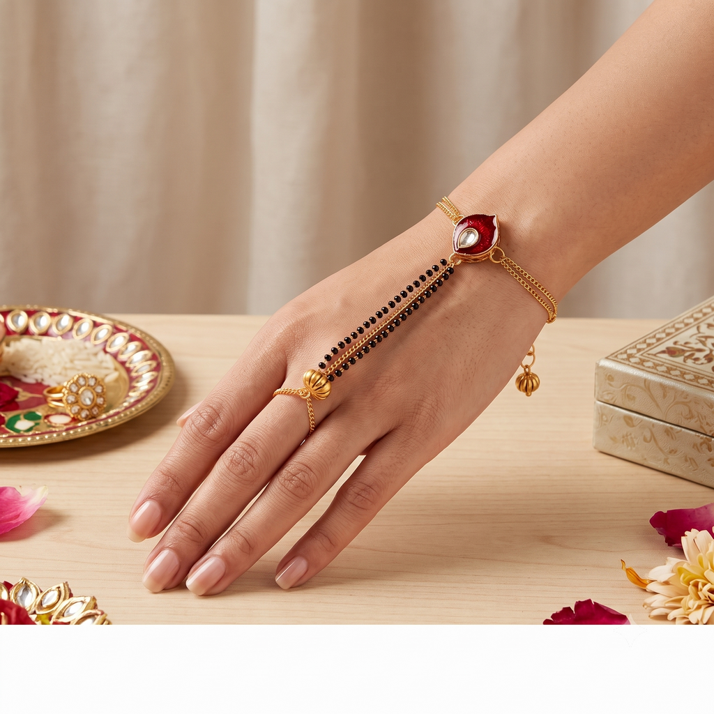 Premium Kundan & Red Meenakari Bhai Bhabhi Rakhi Set | Traditional Hathphool Lumba Bracelet with Matching Brother Rakhi