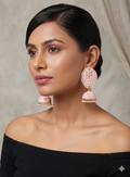 Meenakari Pastel Pink Jhumka Earrings with Kundan & Pearl Detailing
