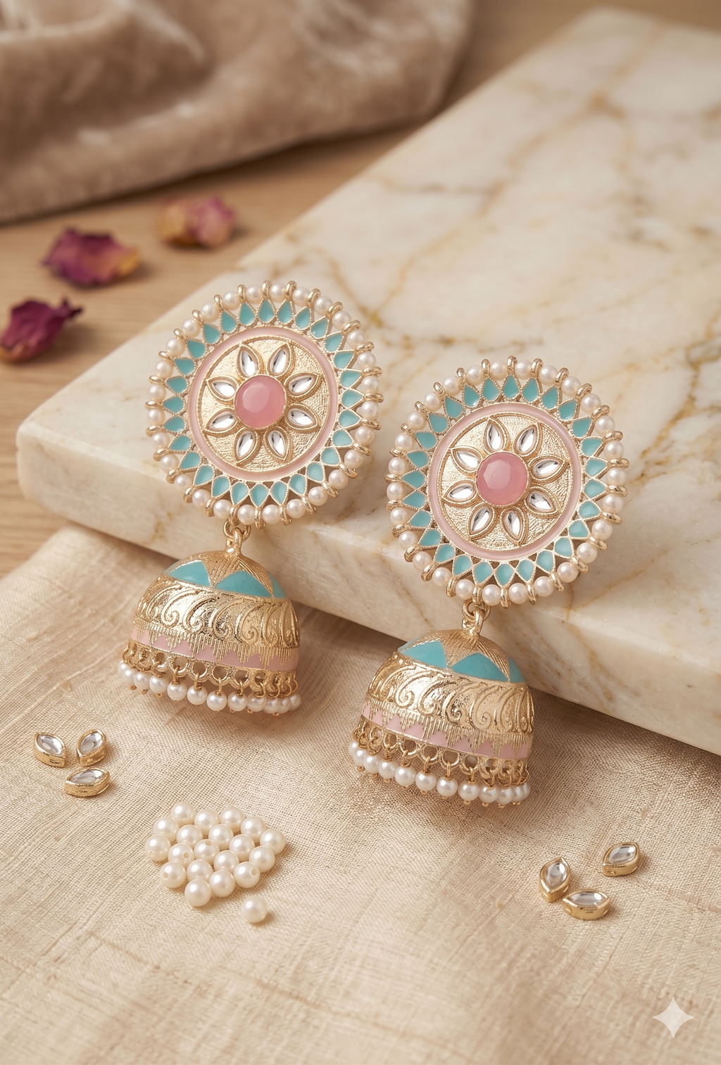 Elegant Pastel Jhumka Earrings – Handcrafted Meenakari & Kundan Traditional Drops