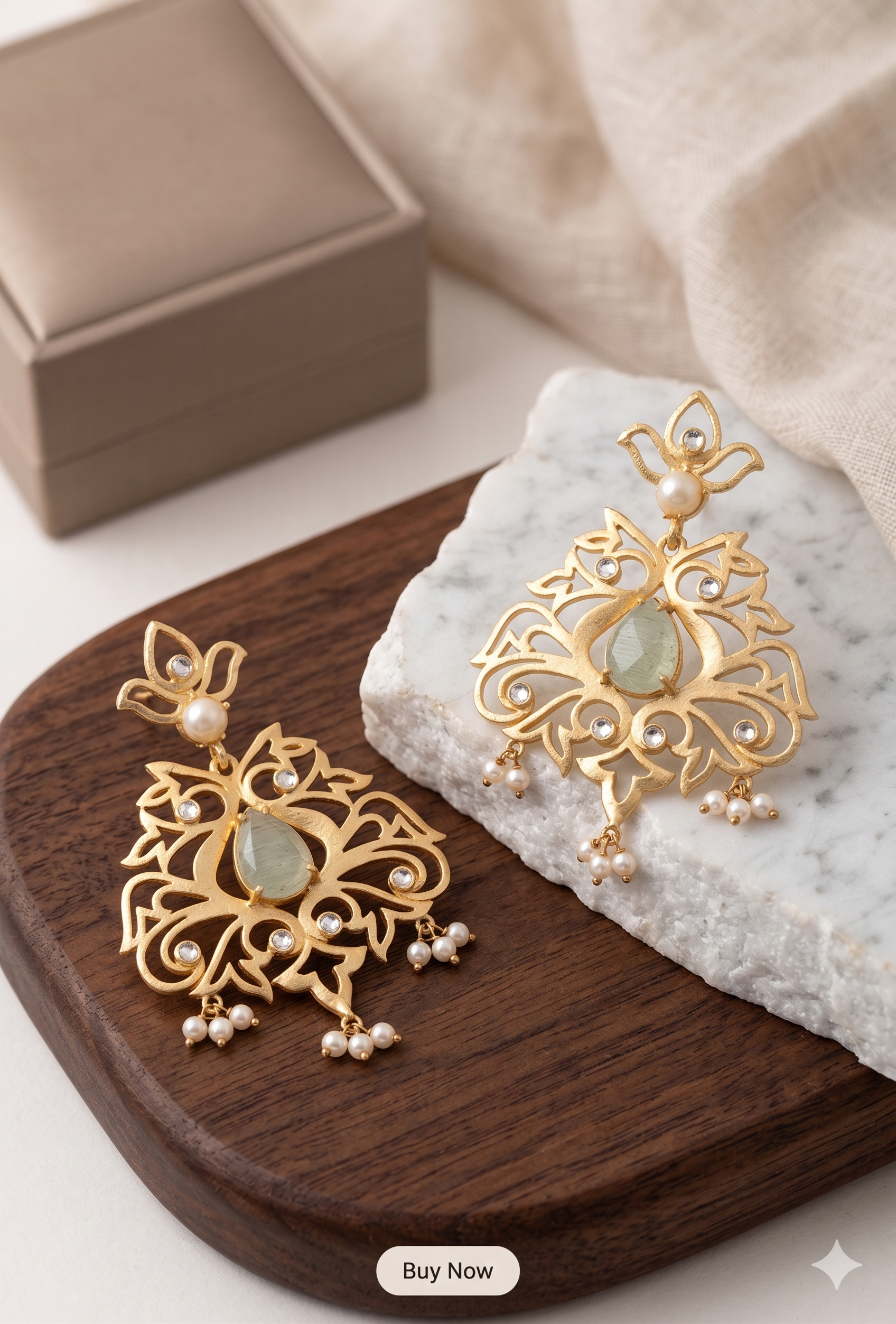 Heritage Inspired Floral Chandbali Earrings - Matte Gold Finish with Jadau-Style Detailing