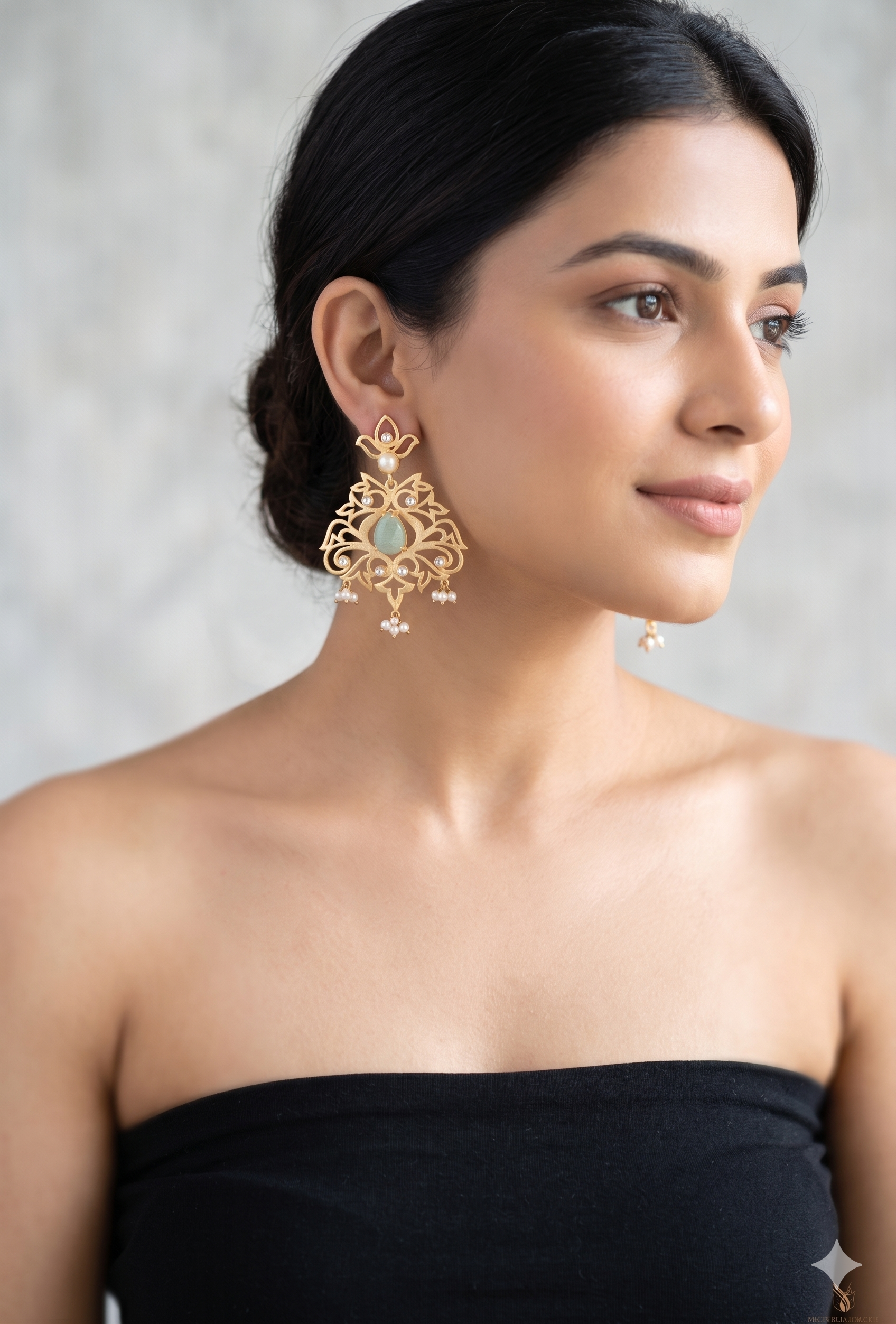 Heritage Inspired Floral Chandbali Earrings - Matte Gold Finish with Jadau-Style Detailing