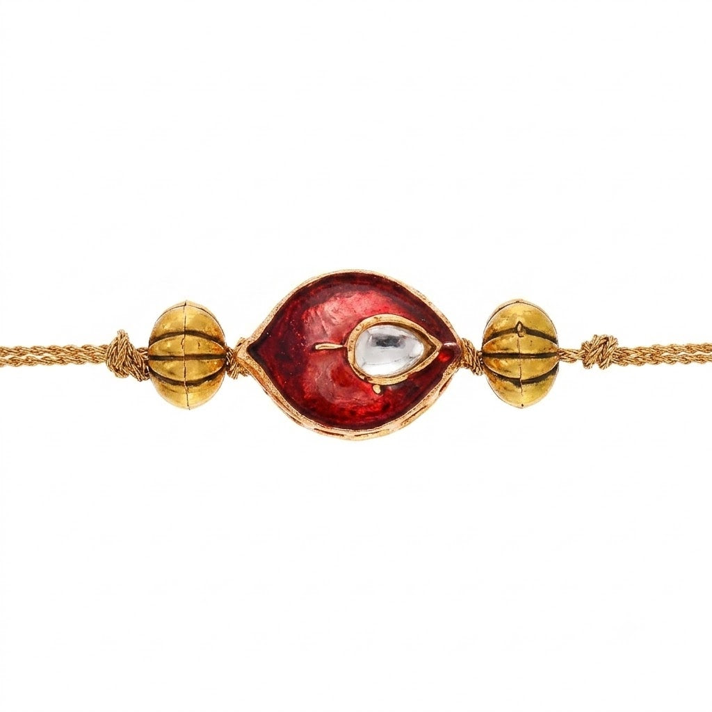 Premium Kundan & Red Meenakari Bhai Bhabhi Rakhi Set | Traditional Hathphool Lumba Bracelet with Matching Brother Rakhi
