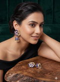 Meenakari Lotus Jhumka Earrings with Kundan Accents – Royal Blue