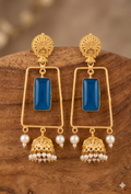 Aurelia Geometric Gold-Plated Blue Chalcedony Jhumka Earrings