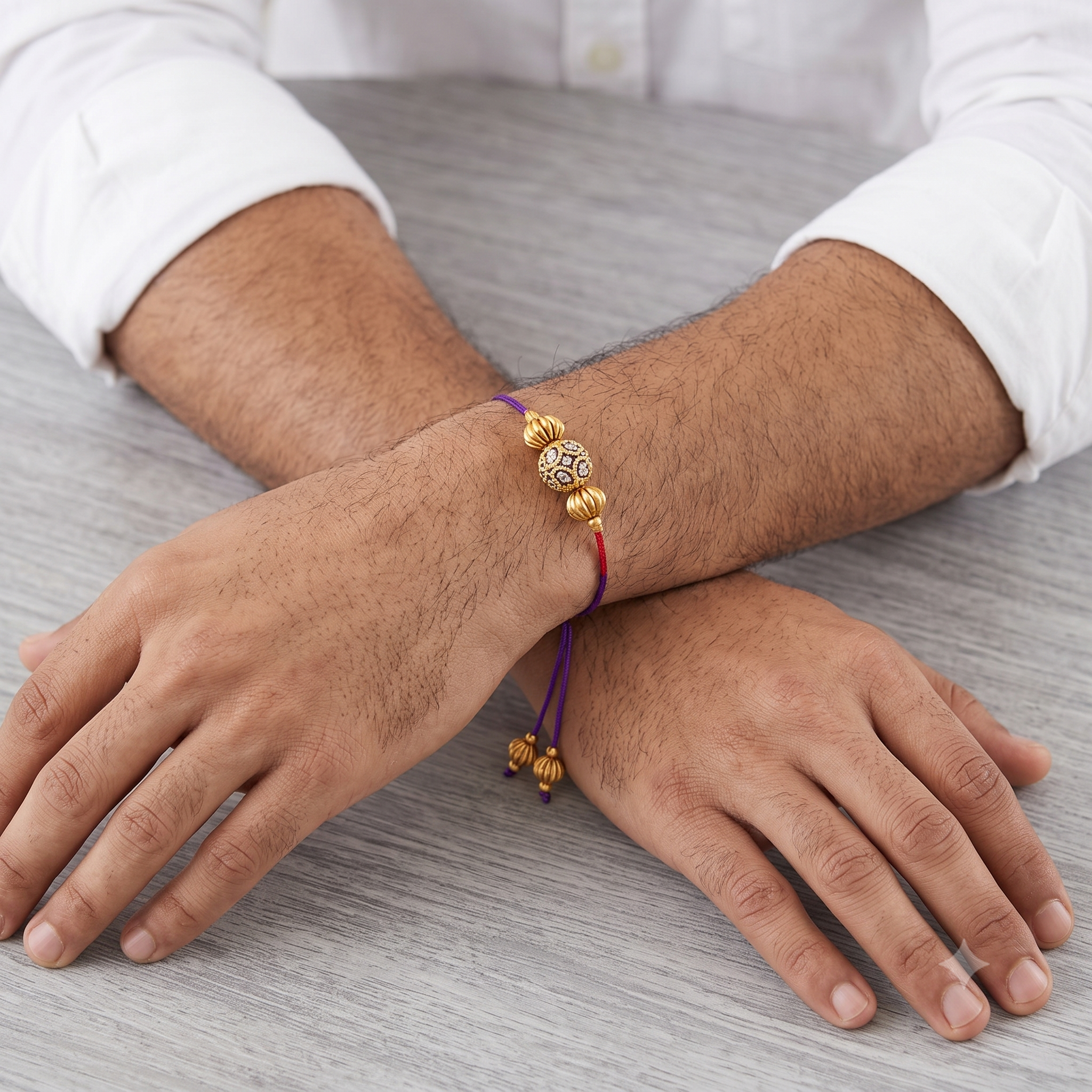 Elegant Rakhi & Lumba Set for Bhaiya Bhabhi – Designer Gold Bracelet & Thread Rakhi Combo