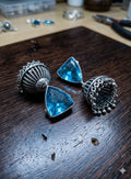Ocean Blue Trillion Cut Crystal Jhumka Earrings