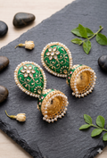 Traditional Indian Green Jhumka Earrings – Gold Plated Pearl Drop Jewelry
