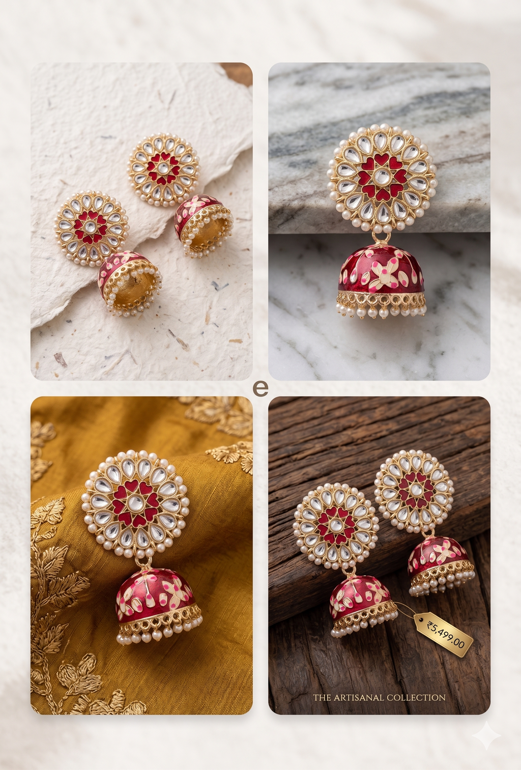 Abhaah Timeless Elegance – Red Meenakari & Pearl Jhumka Earrings