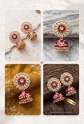 Abhaah Timeless Elegance – Red Meenakari & Pearl Jhumka Earrings
