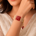 Traditional Red Beaded Pearl Adjustable Bracelet for Women | Handmade Ethnic Gold-Tone Multi-Strand Bracelet | Festive & Wedding Jewelry