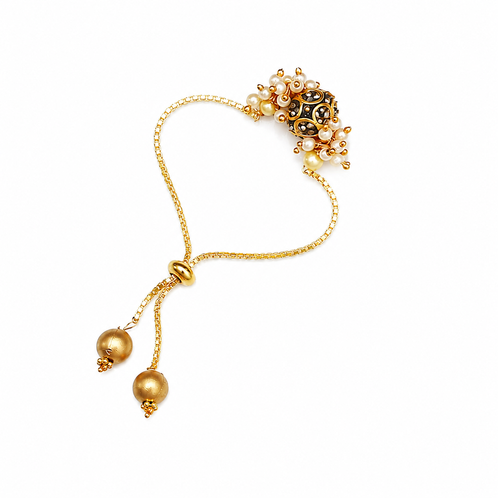 Abhaah Bhaiya Bhabhi Rakhi Set with Pearl & Antique Gold Beads | Adjustable Designer Rakhi Bracelet Set for Brother & Bhabhi | Raksha Bandhan Gift