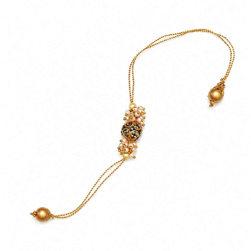 Abhaah Bhaiya Bhabhi Rakhi Set with Pearl & Antique Gold Beads | Adjustable Designer Rakhi Bracelet Set for Brother & Bhabhi | Raksha Bandhan Gift