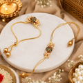 Abhaah Bhaiya Bhabhi Rakhi Set with Pearl & Antique Gold Beads | Adjustable Designer Rakhi Bracelet Set for Brother & Bhabhi | Raksha Bandhan Gift