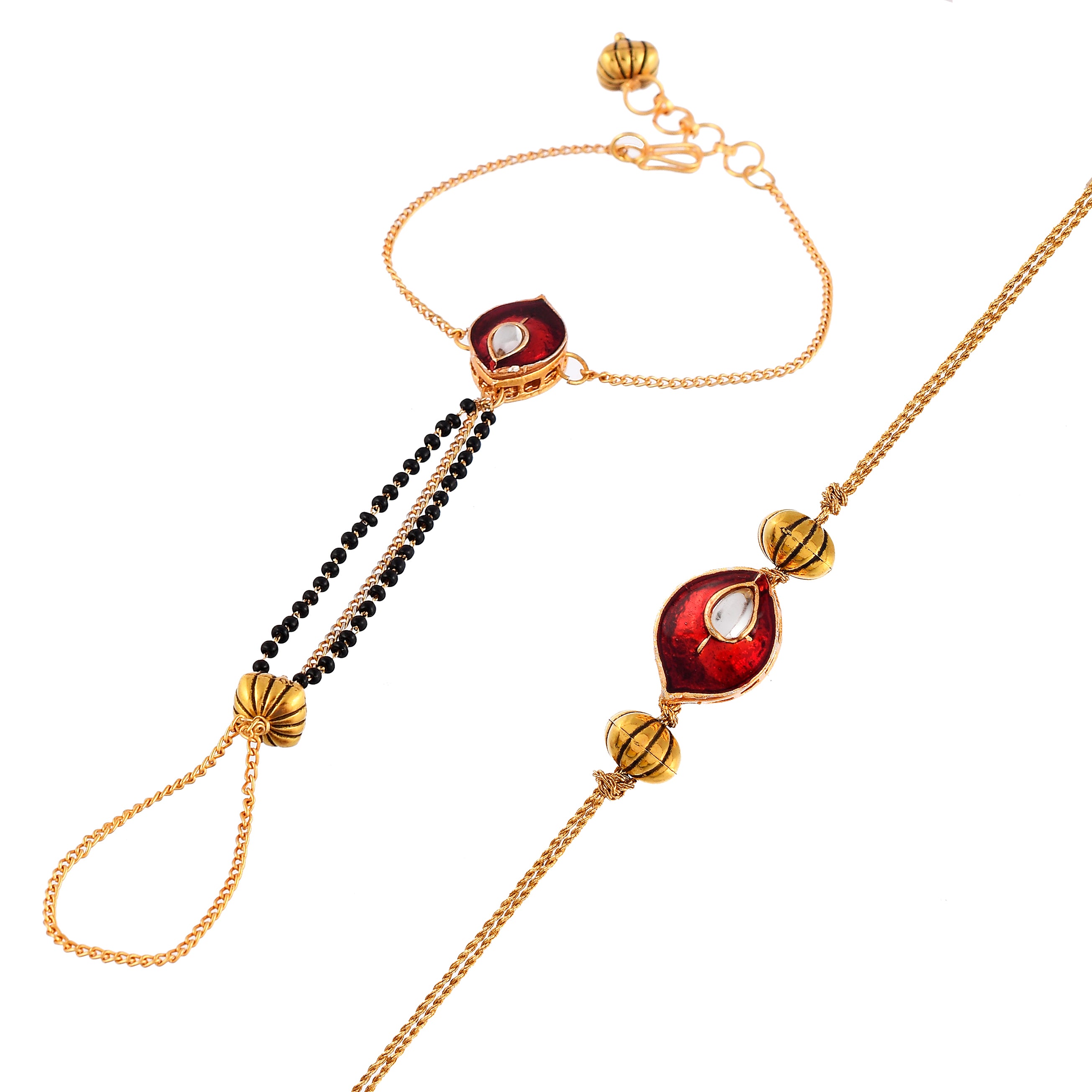 Premium Kundan & Red Meenakari Bhai Bhabhi Rakhi Set | Traditional Hathphool Lumba Bracelet with Matching Brother Rakhi