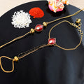 Premium Kundan & Red Meenakari Bhai Bhabhi Rakhi Set | Traditional Hathphool Lumba Bracelet with Matching Brother Rakhi