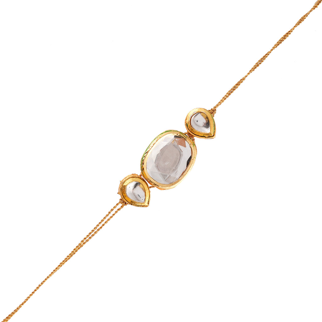 Premium Kundan Rakhi for Brother | Handcrafted Royal Jadau Rakhi Bracelet with Gold Polish