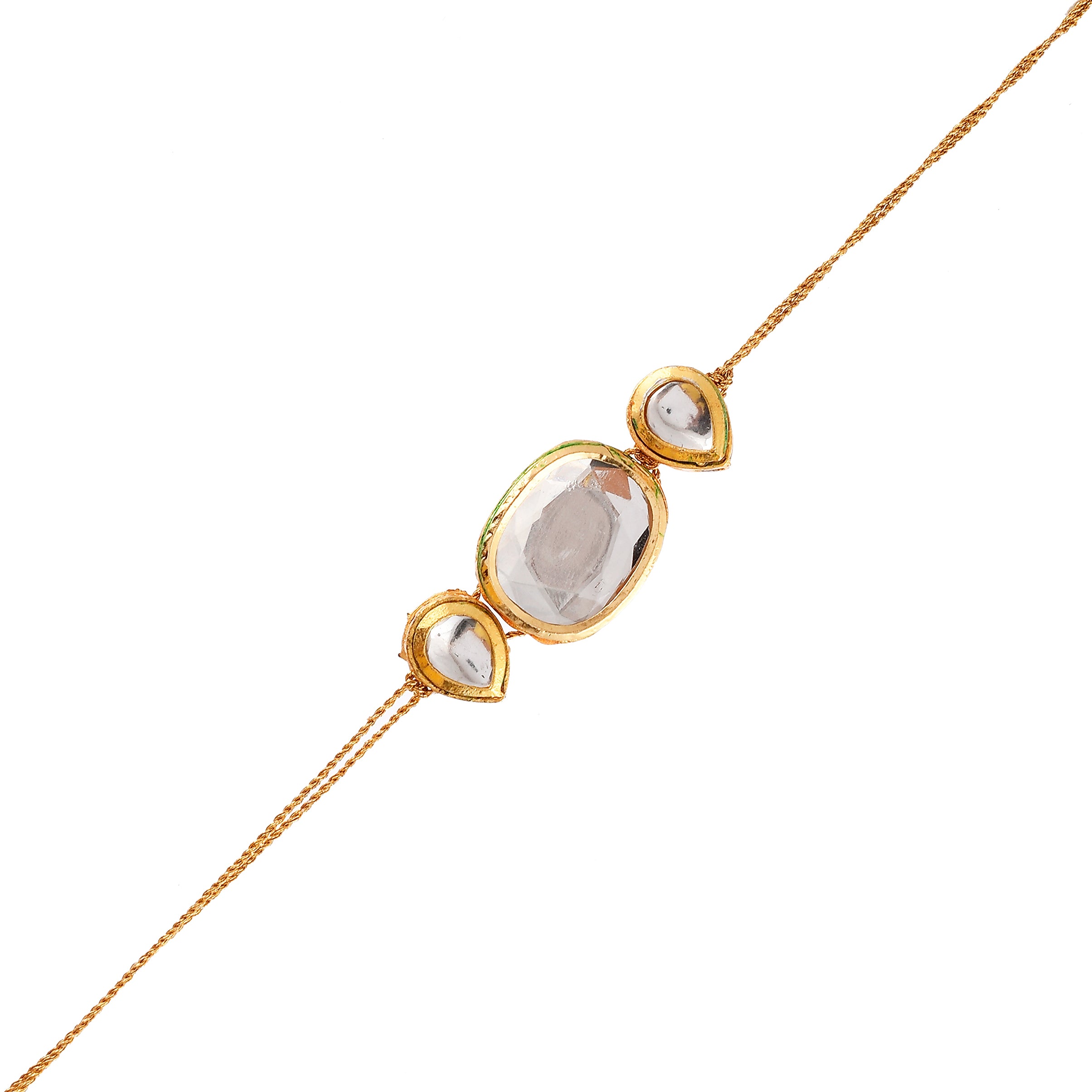 Premium Kundan Rakhi for Brother | Handcrafted Royal Jadau Rakhi Bracelet with Gold Polish