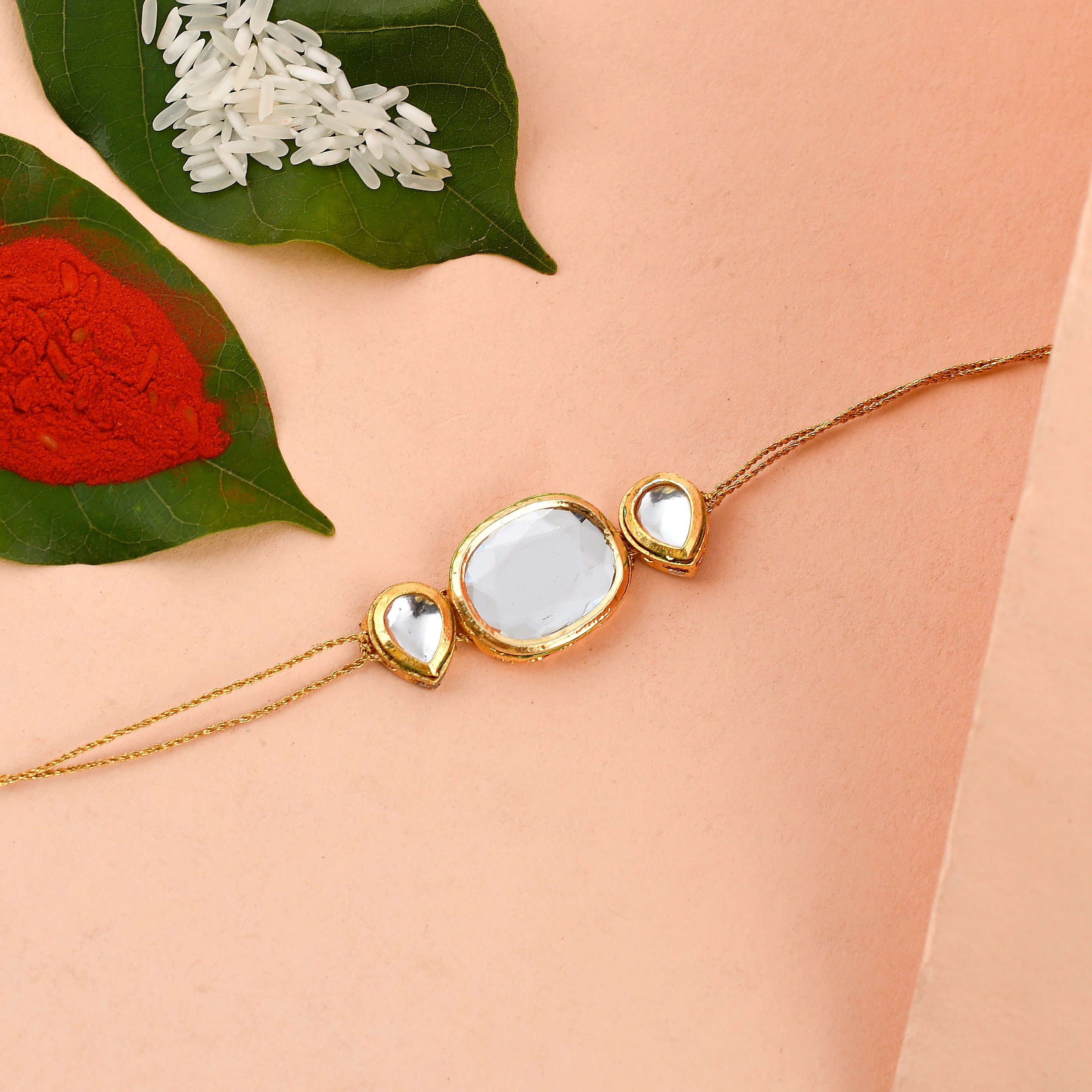 Premium Kundan Rakhi for Brother | Handcrafted Royal Jadau Rakhi Bracelet with Gold Polish