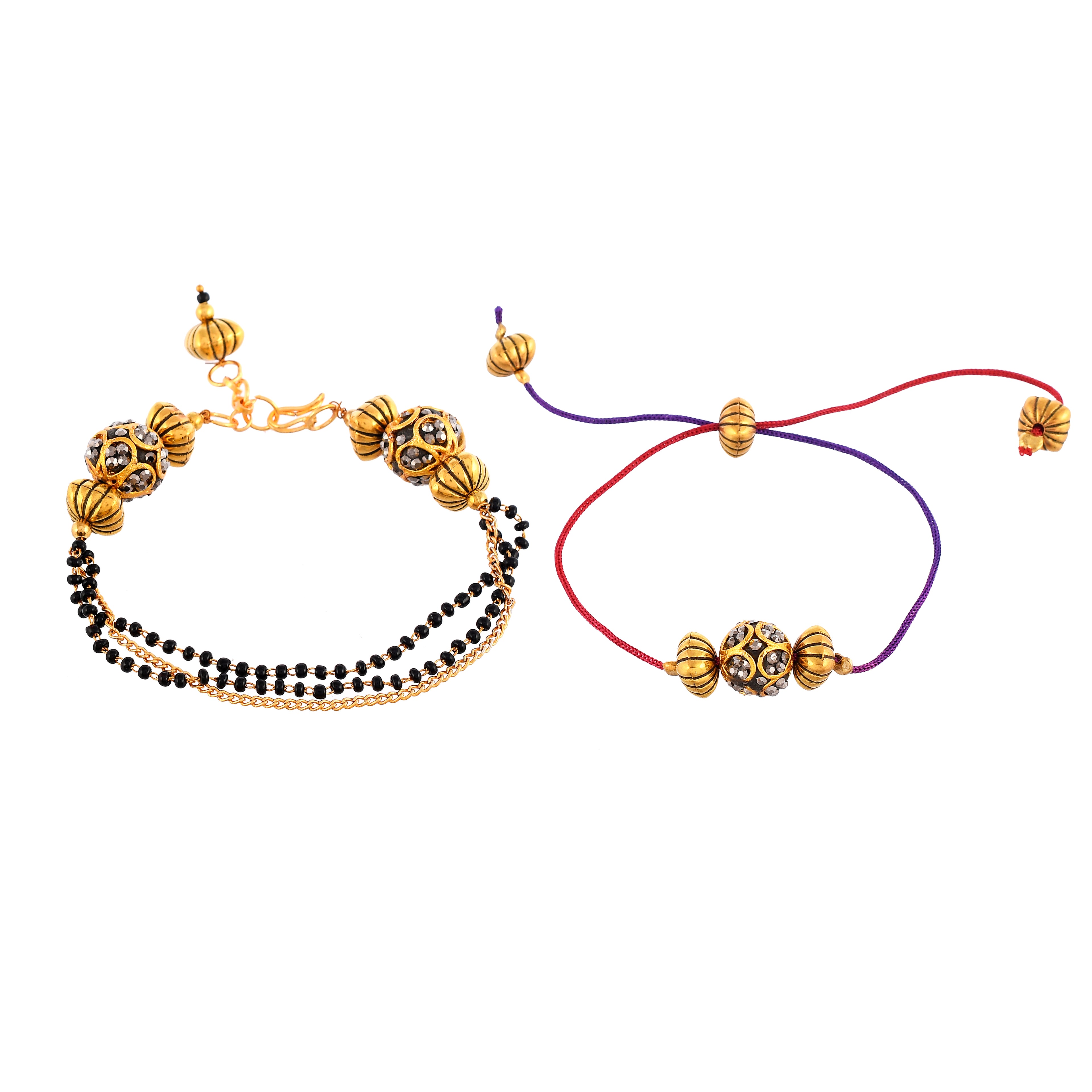 Elegant Rakhi & Lumba Set for Bhaiya Bhabhi – Designer Gold Bracelet & Thread Rakhi Combo