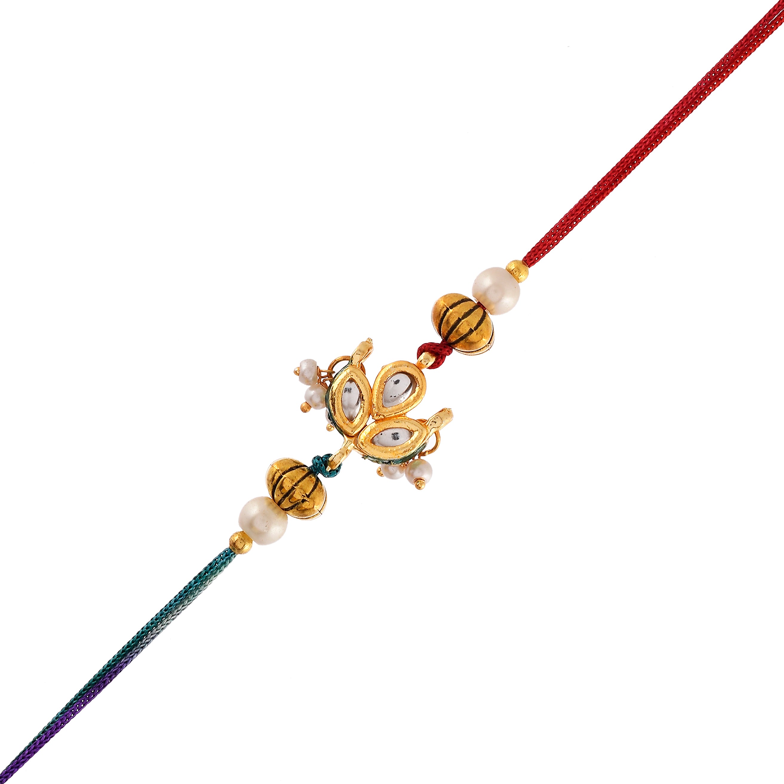 Premium Floral Kundan Rakhi with Pearl Accents | Traditional Handcrafted Designer Rakhi for Brother