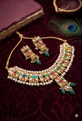 Traditional Kundan & Meenakari Choker Set - Multi-Color Handcrafted Necklace with Jhumka Earrings