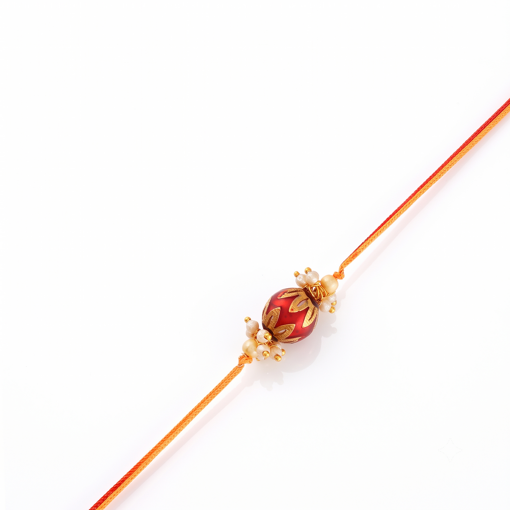 Elegant Red & Gold Bead Rakhi and Lumba Set – Traditional Indian Raksha Bandhan Gift