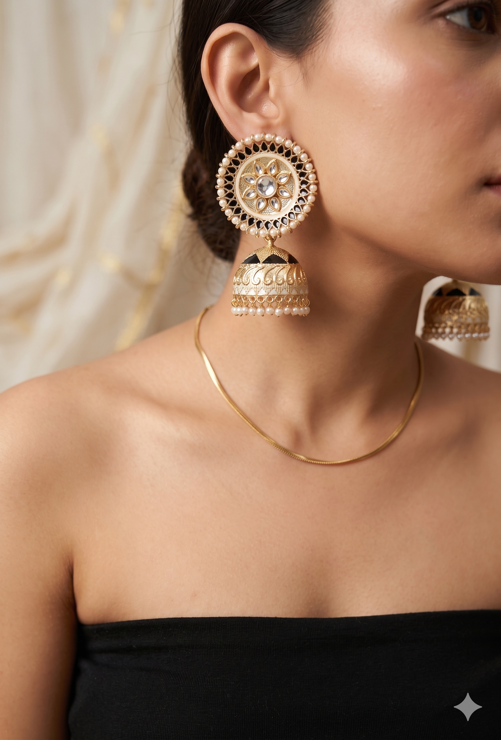 The Elegant & Traditional Approach (Best for Weddings/Festivals)  Royal Jhumka Earrings