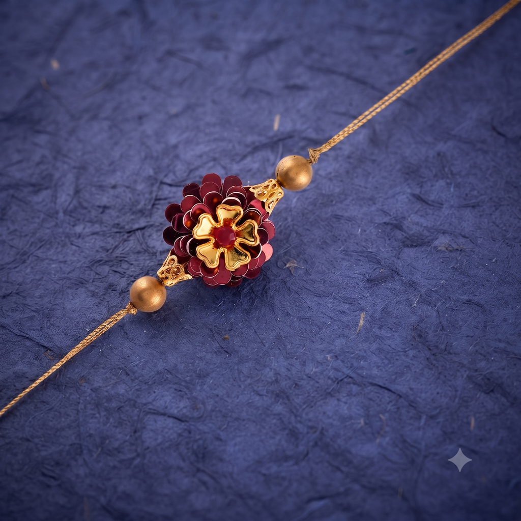 Handcrafted Maroon & Gold Floral Designer Rakhi for Brother | Premium Beaded Traditional Rakhi