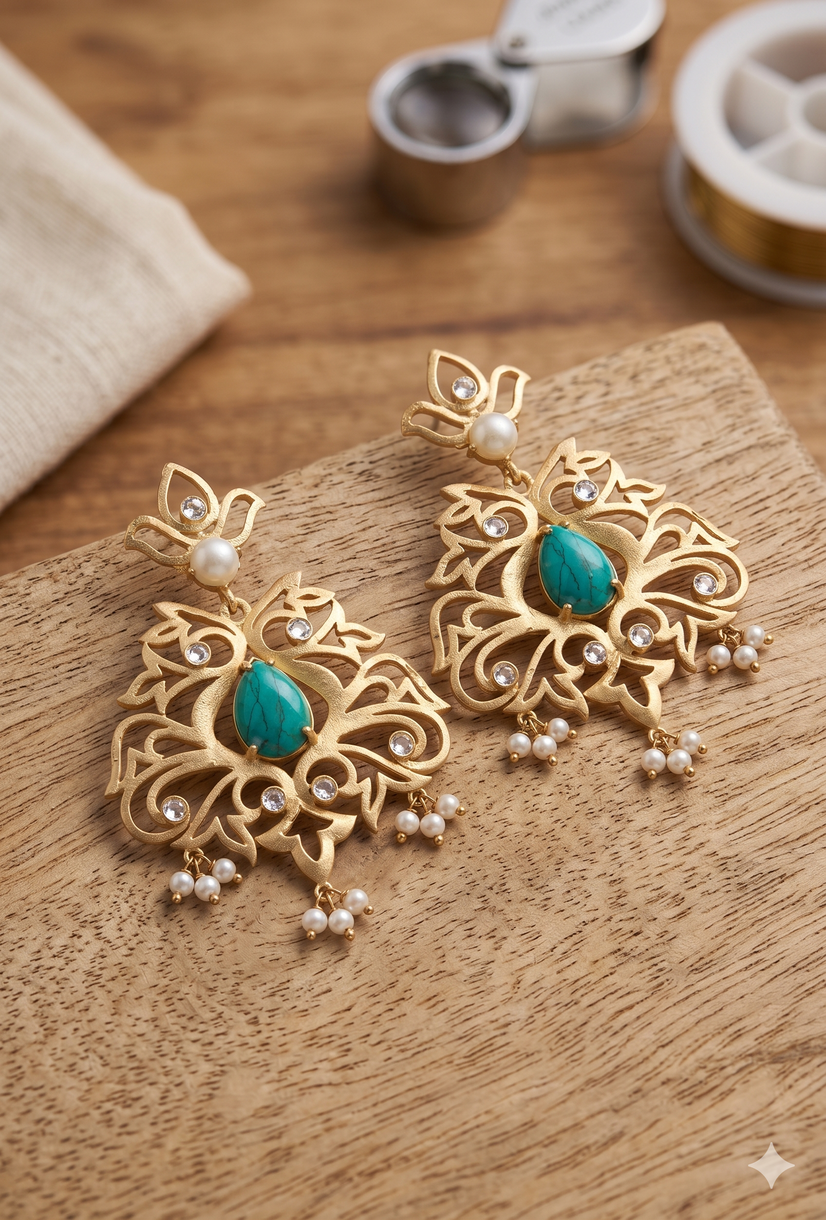 The "Heritage Bloom" Turquoise and Pearl Filigree Statement Earrings