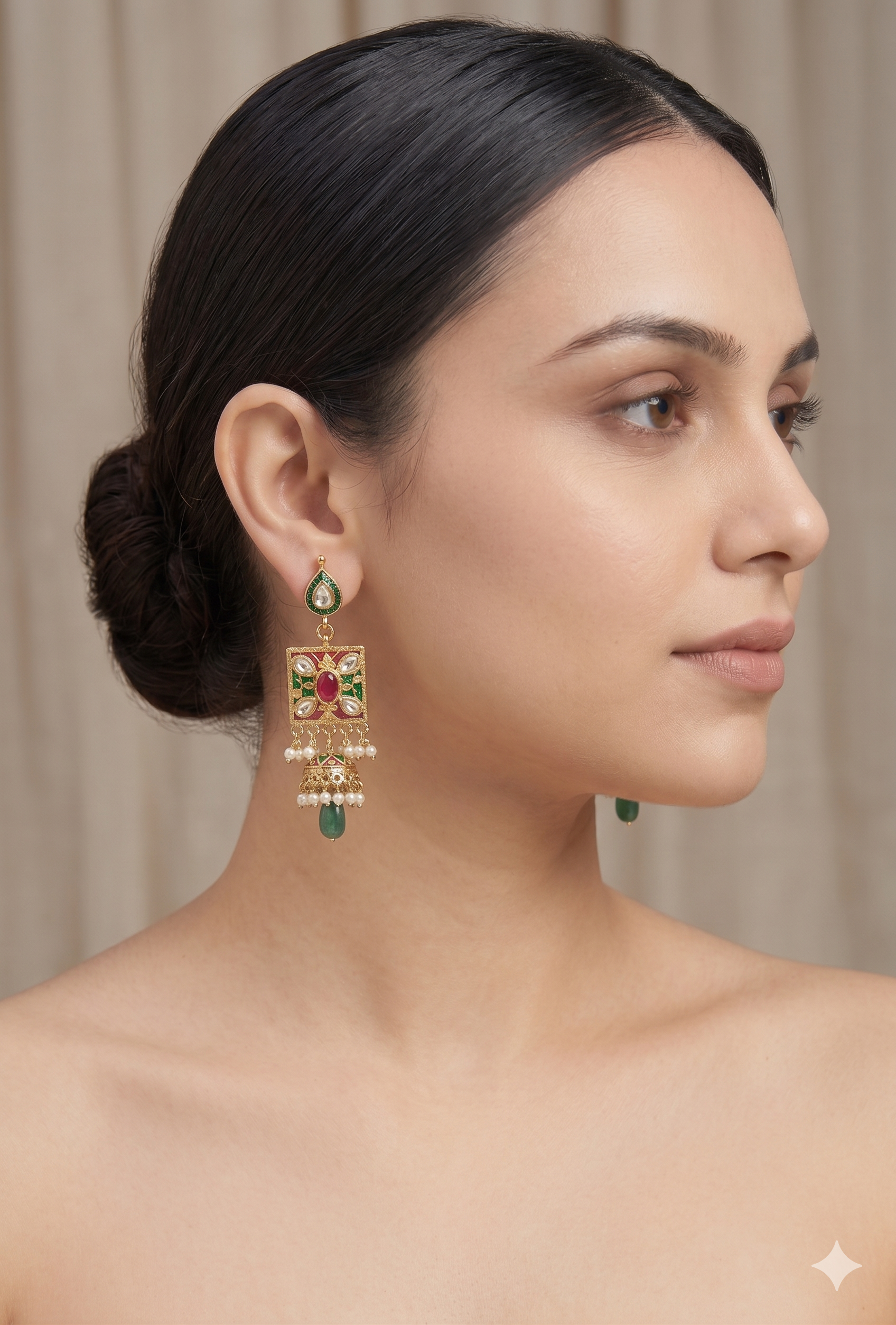 Traditional Kundan & Meenakari Choker Set - Multi-Color Handcrafted Necklace with Jhumka Earrings