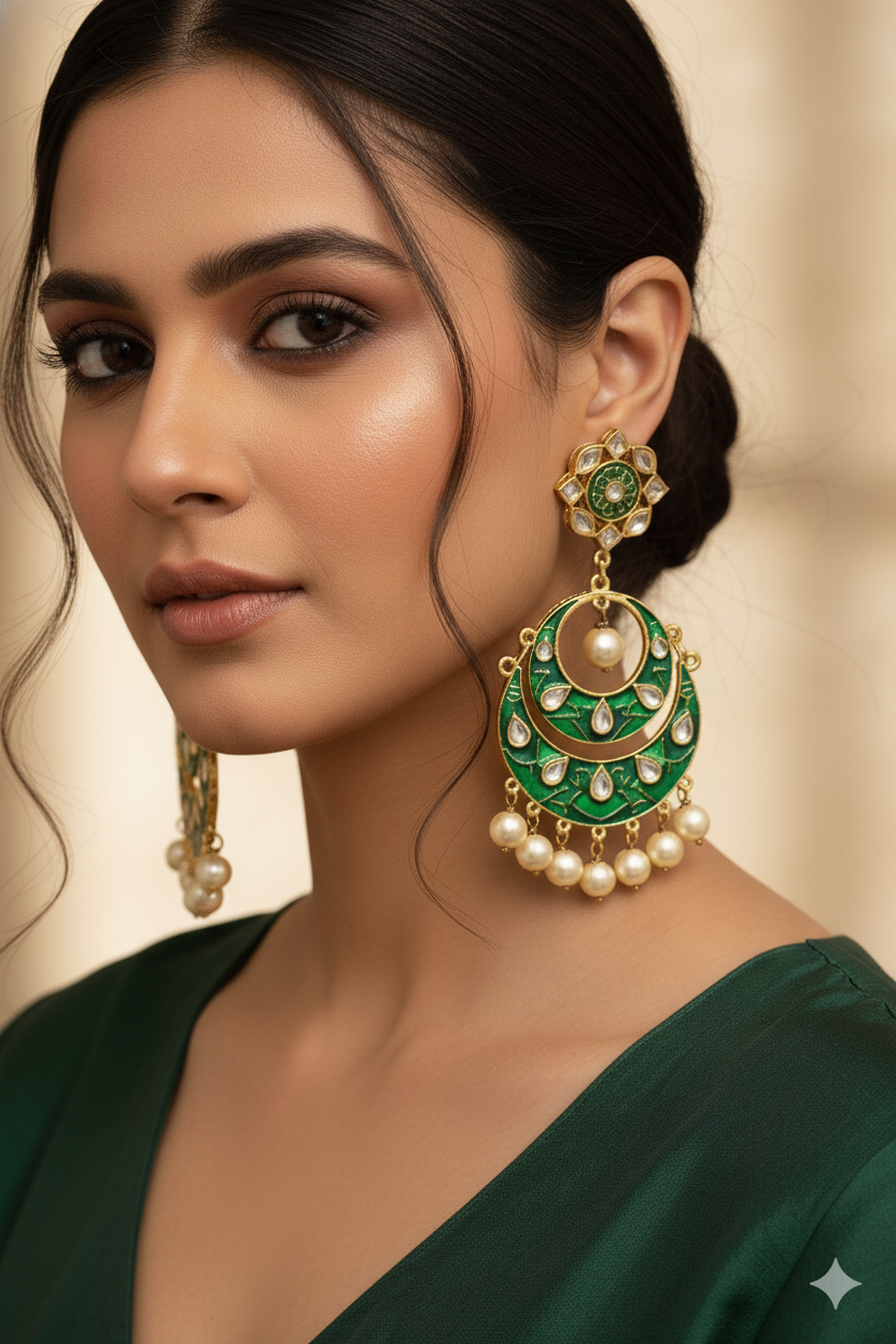 Gold Plated Kundan Jhoomar Chandbali Earrings with Pearl Drops | Long Ethnic Statement Earrings for Women | Wedding & Festive Wear