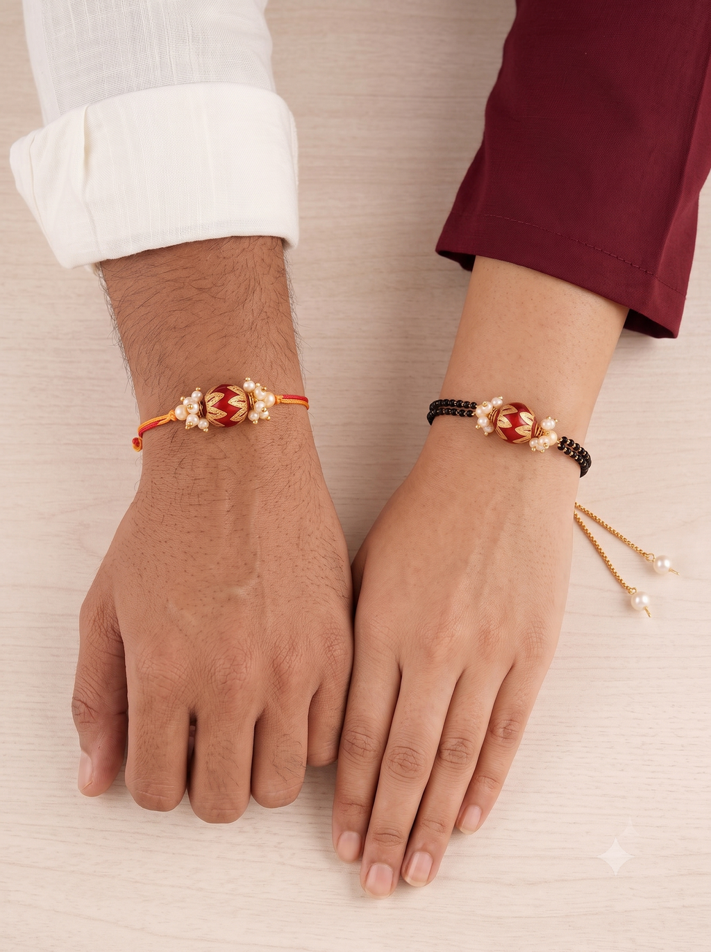 Elegant Red & Gold Bead Rakhi and Lumba Set – Traditional Indian Raksha Bandhan Gift