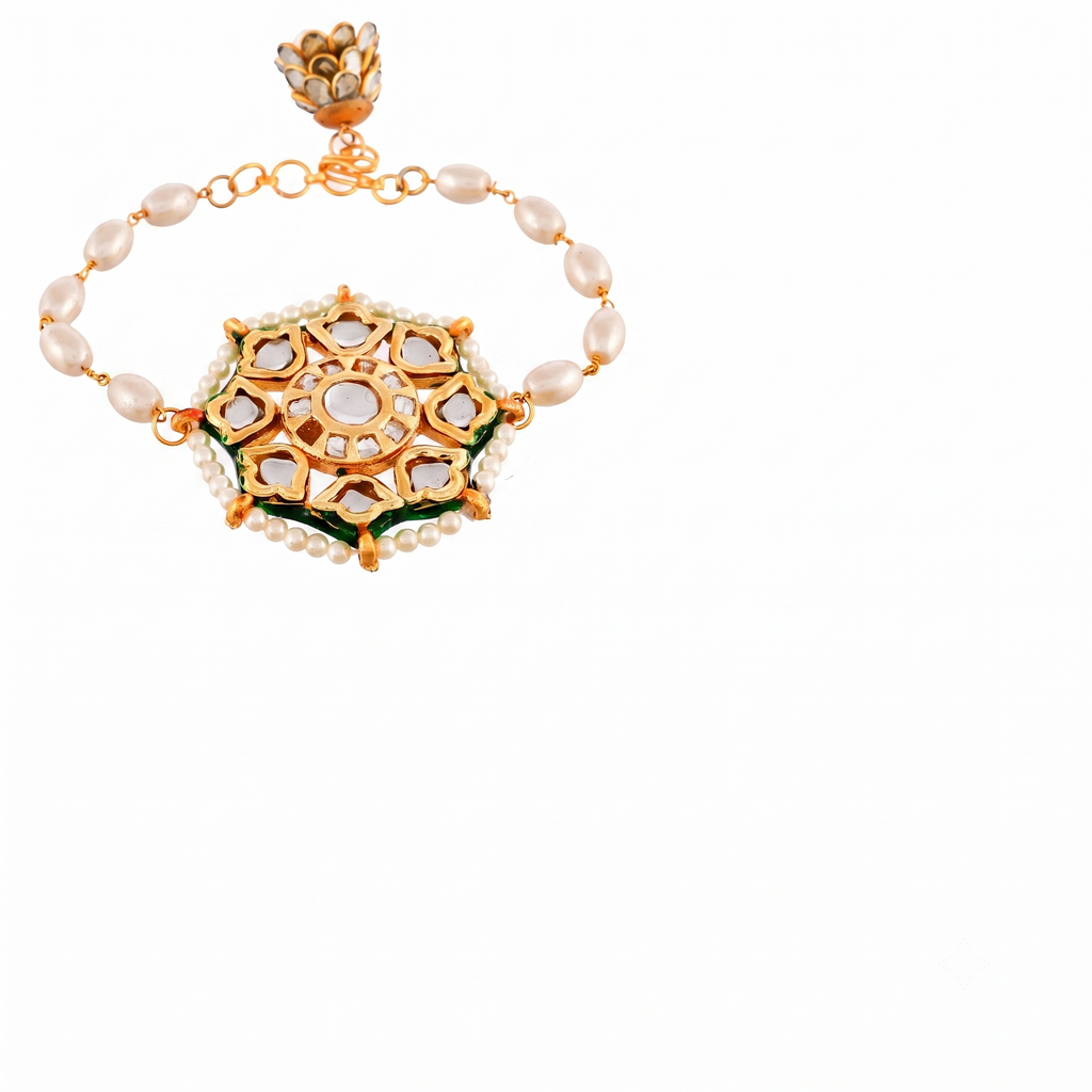 Designer Bhaiya Bhabhi Rakhi Set - Matching Kundan & Pearl Lumba Rakhi for Brother and Sister-in-Law