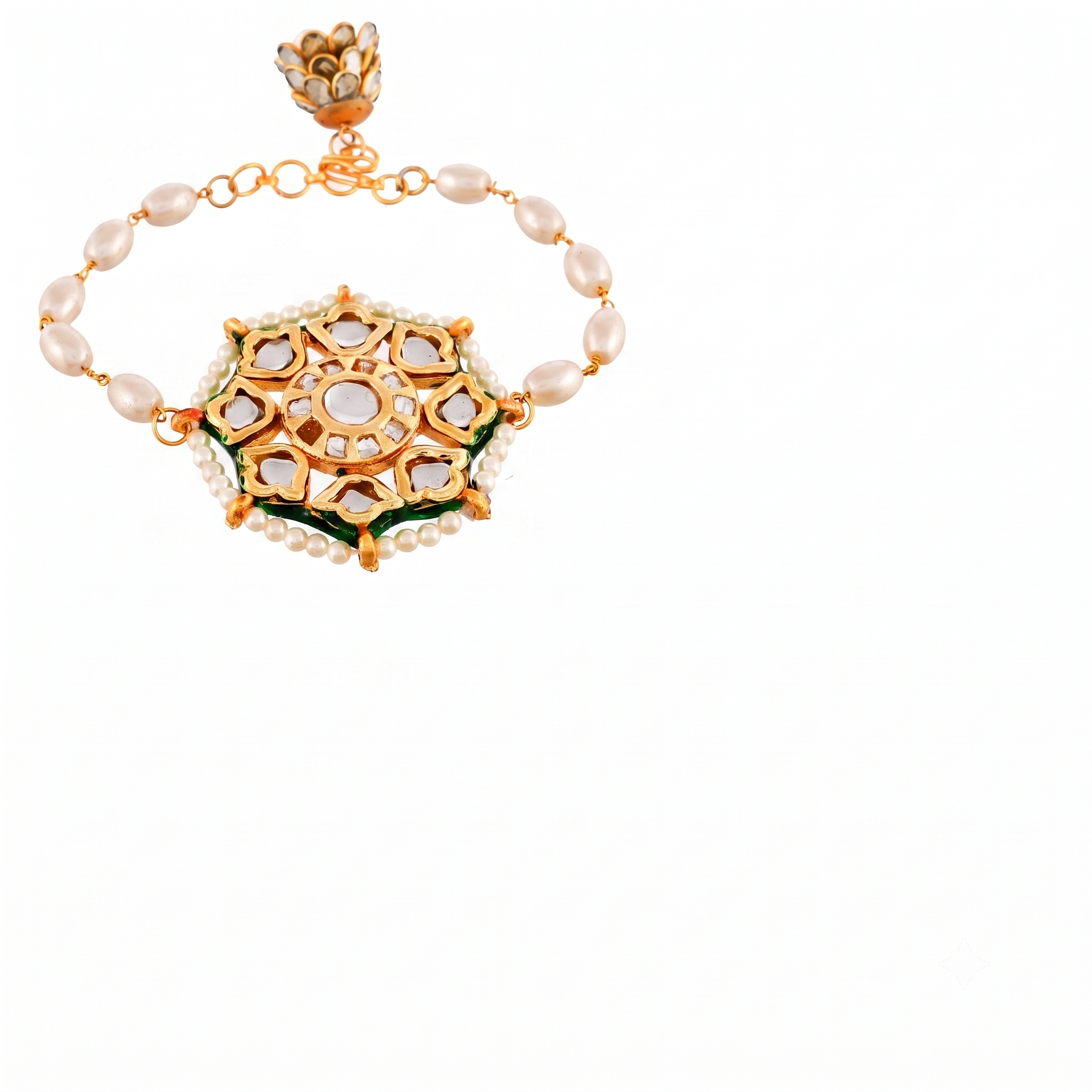 Designer Bhaiya Bhabhi Rakhi Set - Matching Kundan & Pearl Lumba Rakhi for Brother and Sister-in-Law