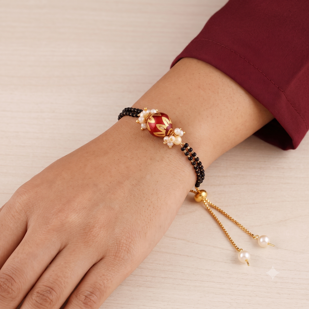 Elegant Red & Gold Bead Rakhi and Lumba Set – Traditional Indian Raksha Bandhan Gift