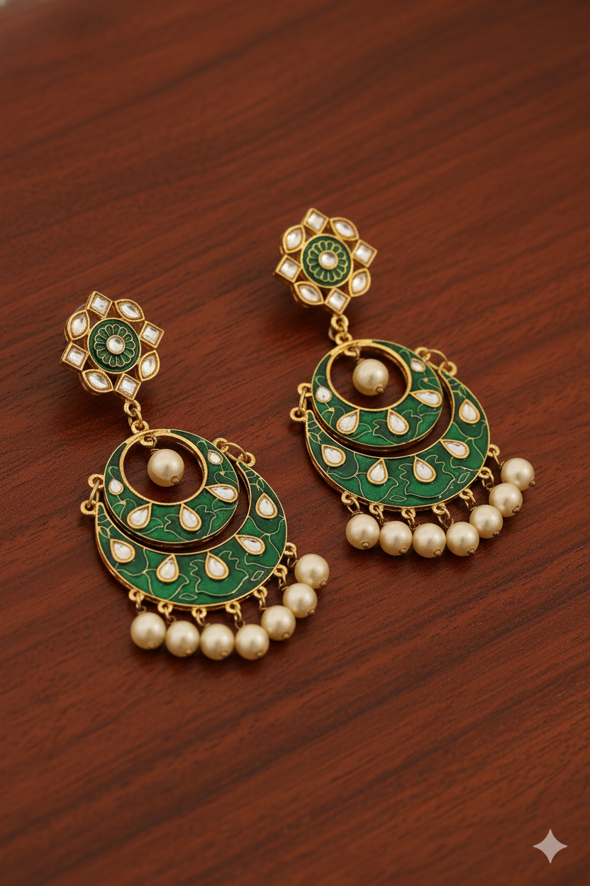 Gold Plated Kundan Jhoomar Chandbali Earrings with Pearl Drops | Long Ethnic Statement Earrings for Women | Wedding & Festive Wear