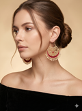 Kundan & Ruby Red Filigree Chandbali Earrings with Pearl Droplets