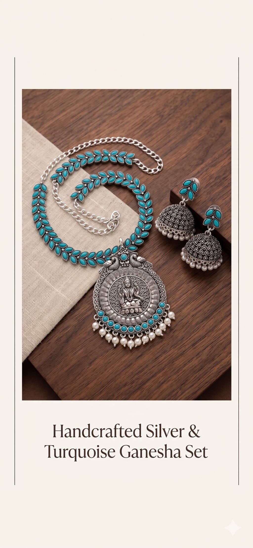Oxidized Ganesha Jewelry Set with Turquoise Accents