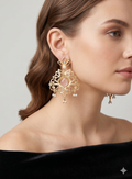 Aura 18K Gold-Plated Filigree Chandelier Earrings with Rose Quartz & Pearls