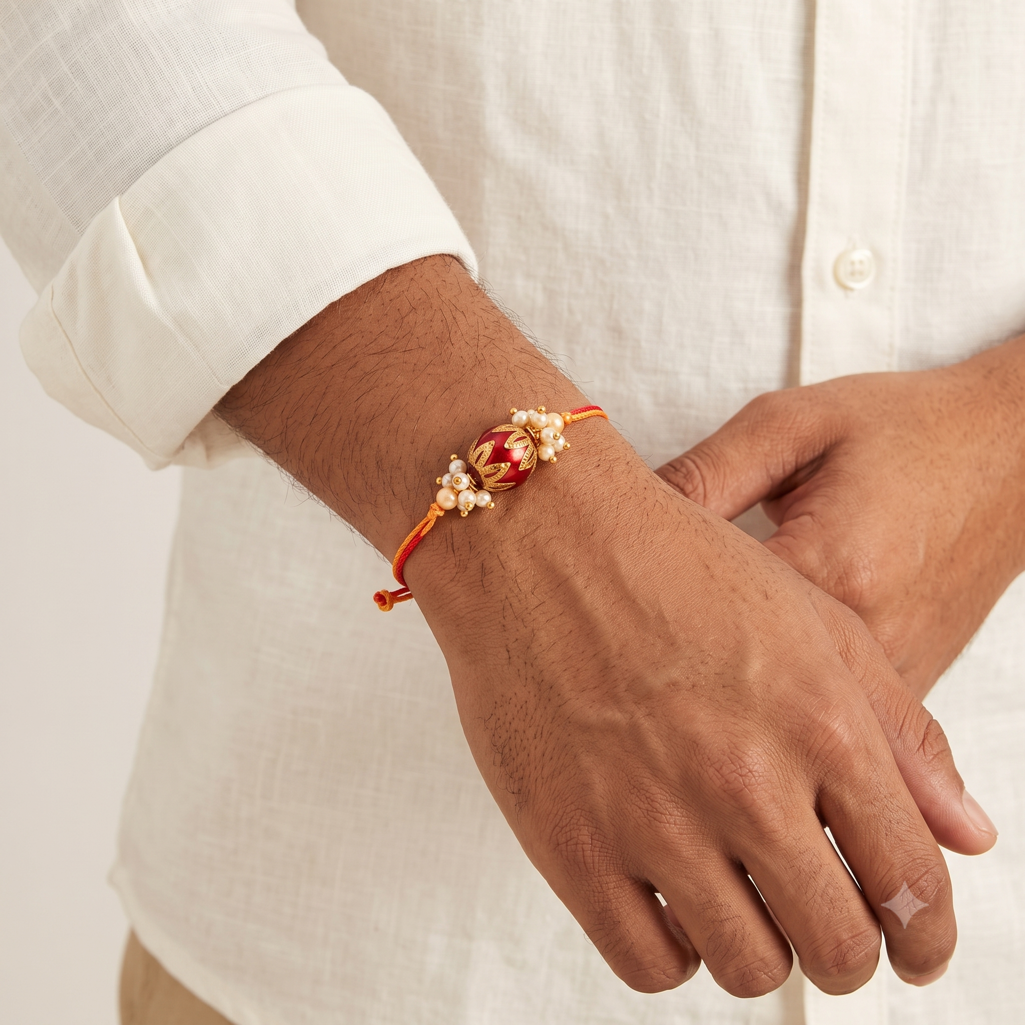 Elegant Red & Gold Bead Rakhi and Lumba Set – Traditional Indian Raksha Bandhan Gift