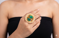 Handcrafted Gold-Tone Statement Ring with Vibrant Blue Druzy Stones and Pearl Halo (Copy)