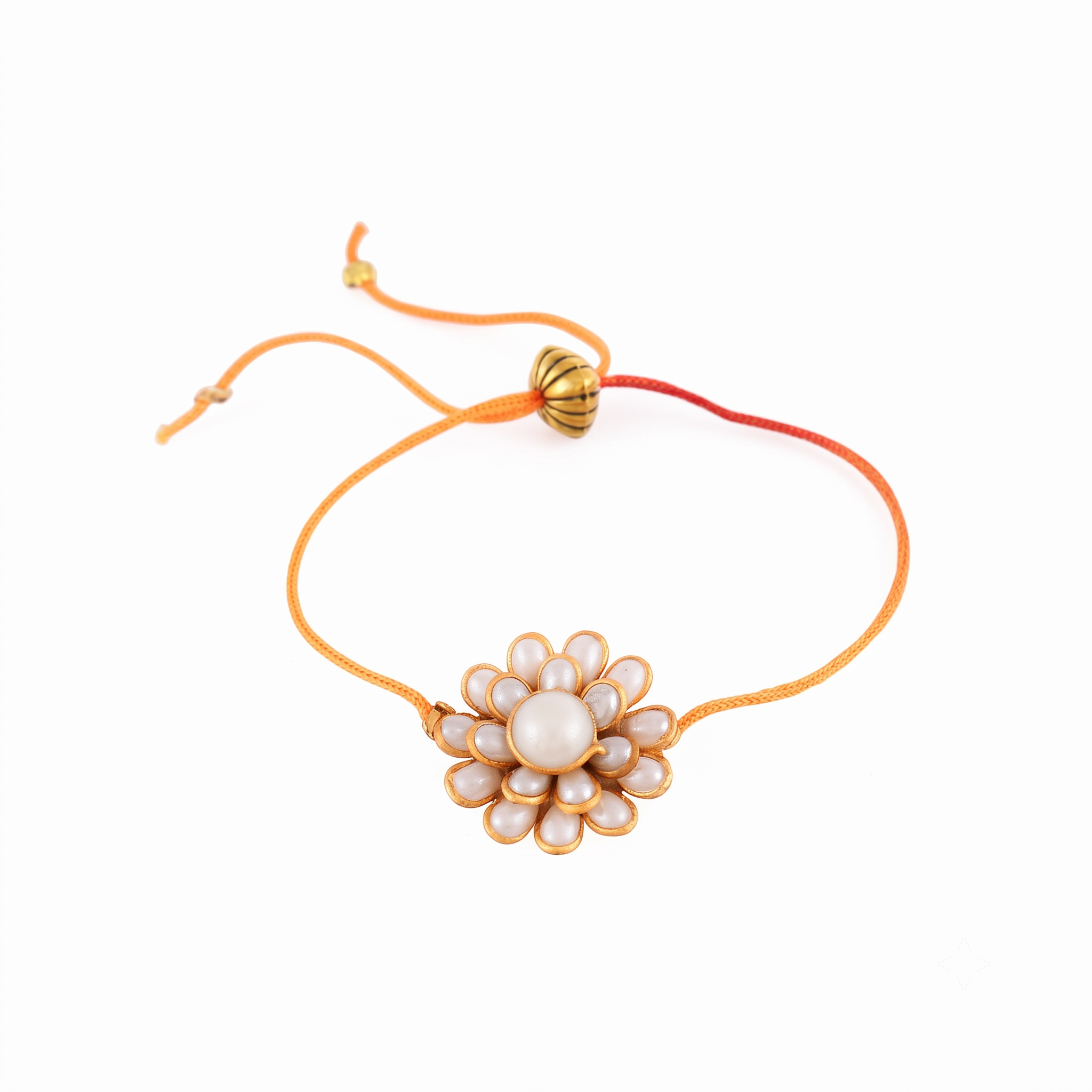 Elegant Pearl & Black Bead Mangalsutra Bracelet and Floral Rakhi Gift Set for Sister