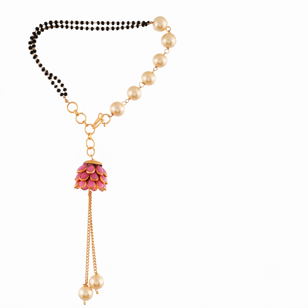 Elegant Bhaiya Bhabhi Rakhi Set - Pink Floral Thread Rakhi & Pearl Lumba Bracelet Combo