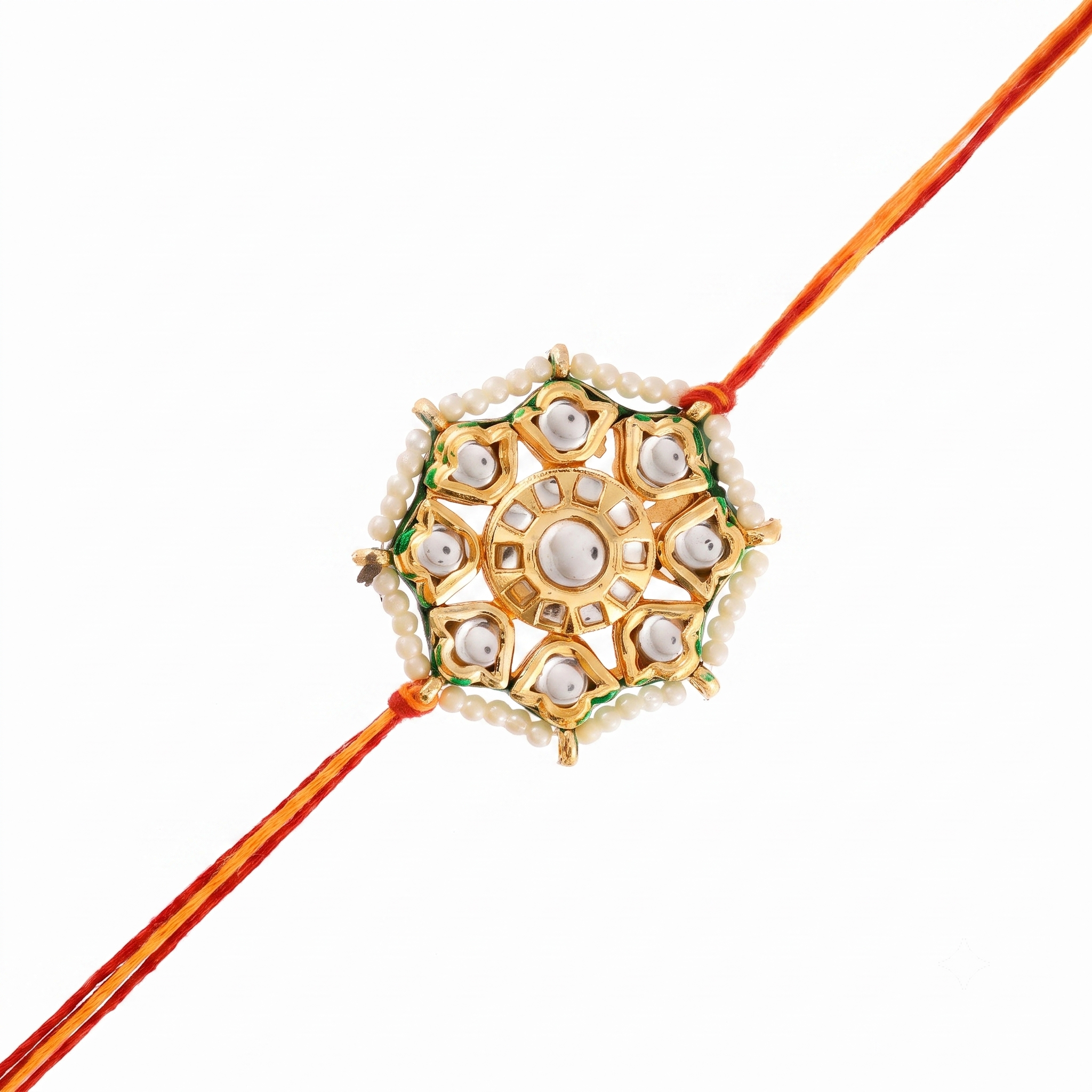 Designer Bhaiya Bhabhi Rakhi Set - Matching Kundan & Pearl Lumba Rakhi for Brother and Sister-in-Law