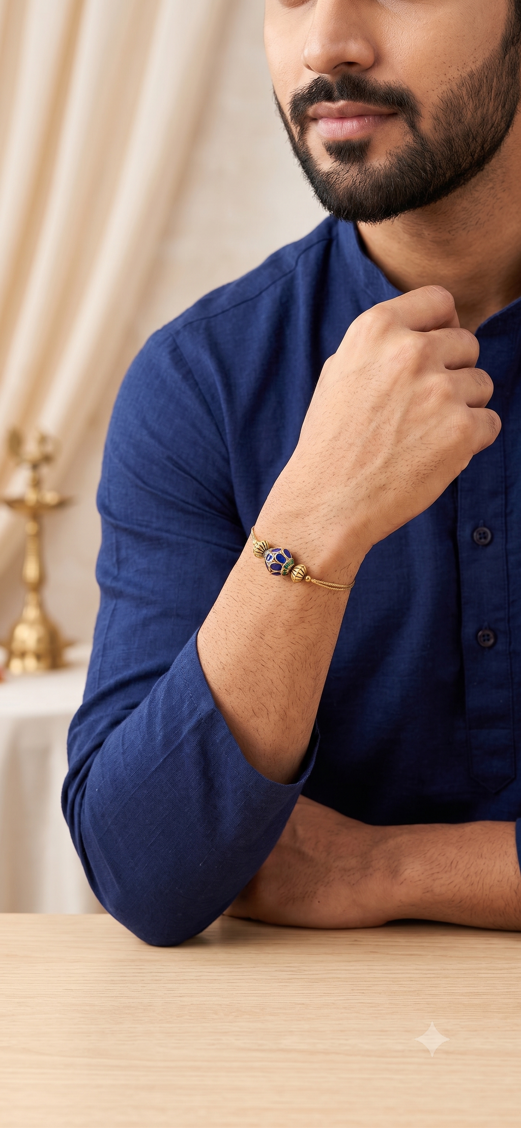 Handcrafted Meenakari Evil Eye Rakhi for Brother | Traditional Blue & Gold Festive Thread
